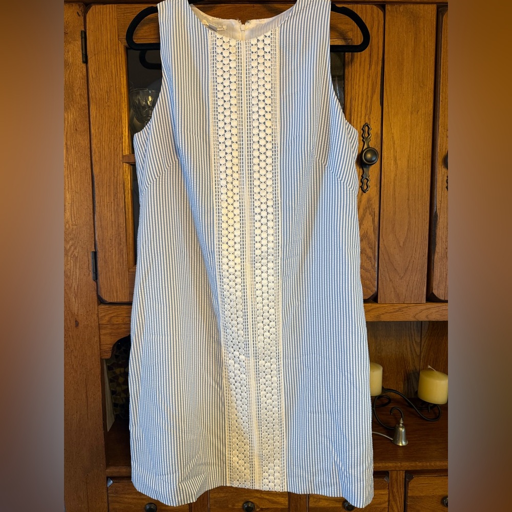 London Times Blue and White Seersucker Mini Dress